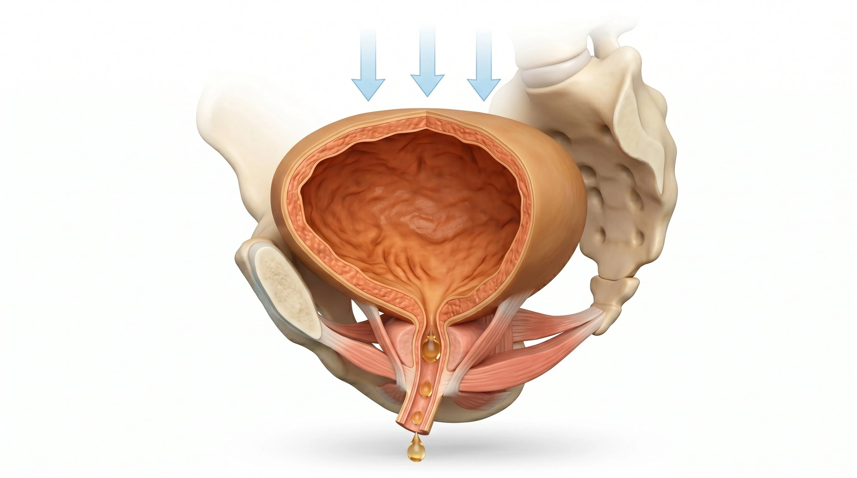 Ilustração médica representando bexiga e sistema urinário